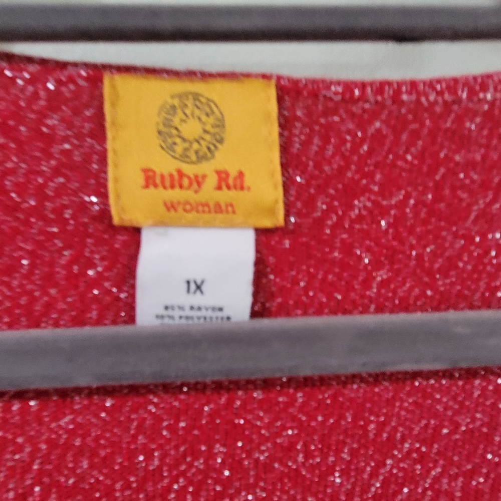 RUBY ROAD 1X SPARLKING Elegant Red Embellished Women's Top - Picture 3 of 4